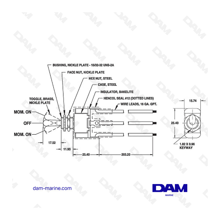 Interruttore a bilanciere impermeabile SPDT On - Off - On 12V