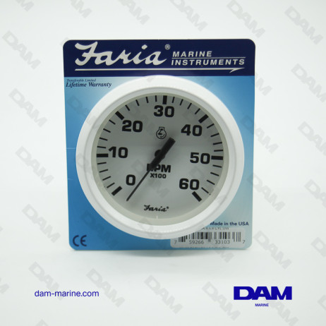 INBOARD GASOLINE TACHOMETER WHITE 0-6000 RPM