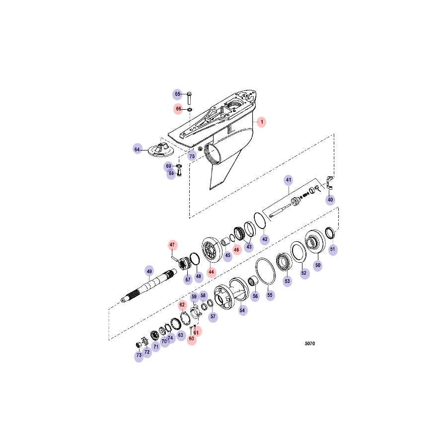 Vue éclatée d'embase Mercruiser Alpha One G2 Bas-inférieur