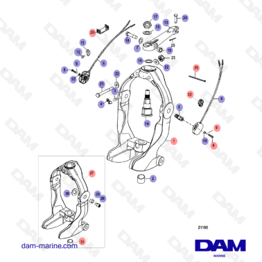 Vue éclatée Embase Mercruiser Alpha One G2 Fourche de Direction