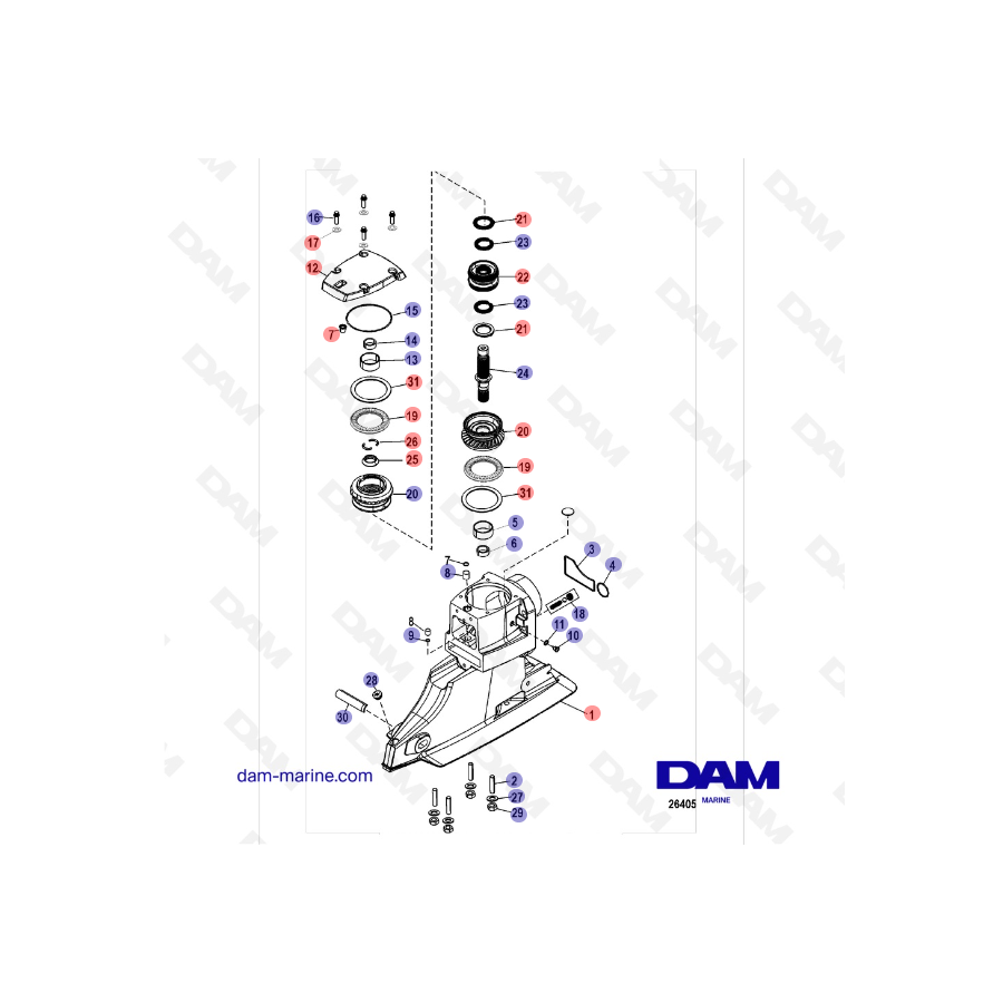 Exploded view for top of base Bravo 1 Mercuiser