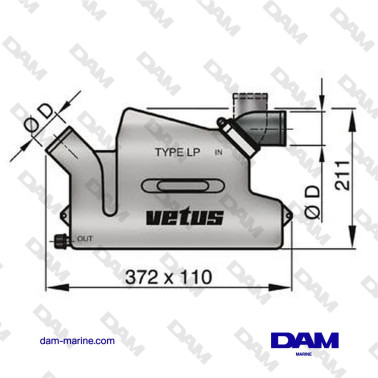 MARMITTA VETUS SINTETICA LP45 - Ø45MM - GOMITO DI INGRESSO GIREVOLE