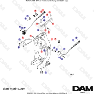 Vue éclatée Fourche de direction Embase Bravo 2 Mercruiser