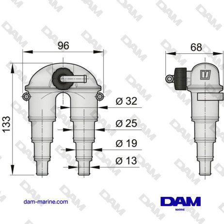 COUDE ANTI-SIPHON TYPE ASD 13/19/25/32 MM AVEC TUYAU