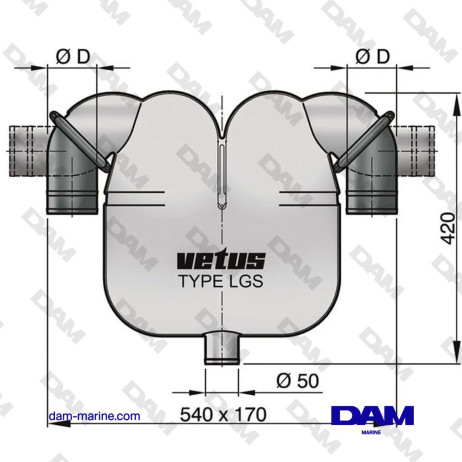 EXHAUST GAS SEPARATOR Ø 50 WITH Ø 75 MM CONNECTION, 360° ROTATABLE