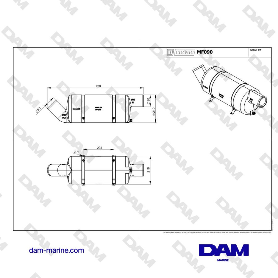 SILENCIEUX SYNTHETIQUE MF090, Ø 90 MM (CLAPET BATTANT EXCLUS)
