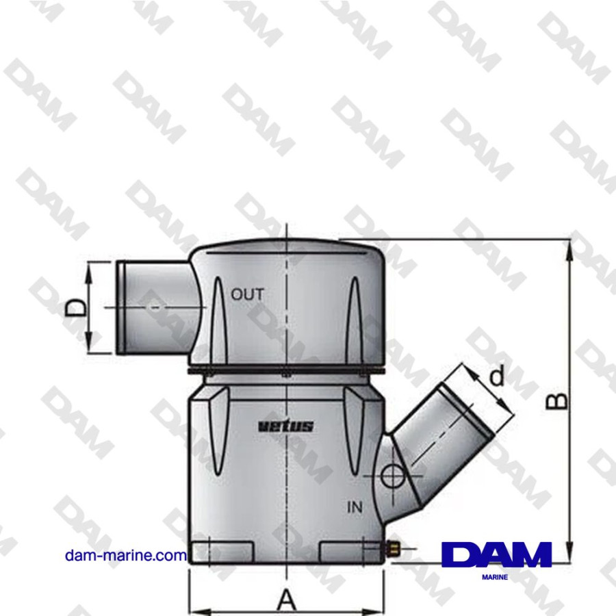 SYNTHETIC WATERLOCK, TYPE MGP, 102 MM INLET - 45 DEGREES, 127 MM OUTLET
