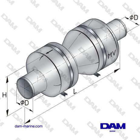 SILENCIEUX SYNTHETIQUE MV125, Ø 125 MM (A CLAPET BATTANT)