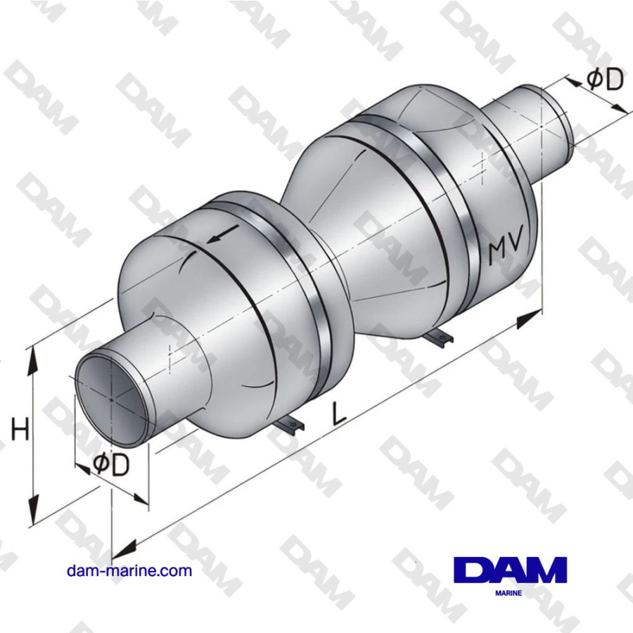 SILENCIEUX SYNTHETIQUE MV125, Ø 125 MM (A CLAPET BATTANT)