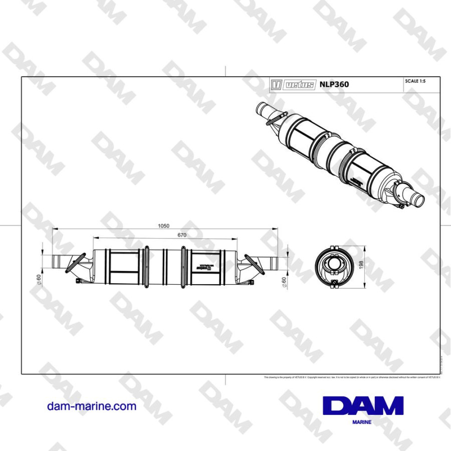 WATERLOCK / SILENCER NLP360 (10 LS), 60 MM WITH ORIENTABLE OUTLETS
