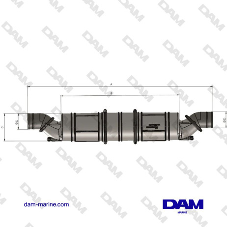 BLOQUE DE AGUA / SILENCIADOR NLP360 (10 LS), 90 MM CON SALIDAS ORIENTABLES