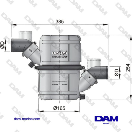 WATERLOCK HEAVY DUTY NOIR TYPE NLP45 AVEC ENTREE ET SORTIE ORIENTABLES POUR TUYA