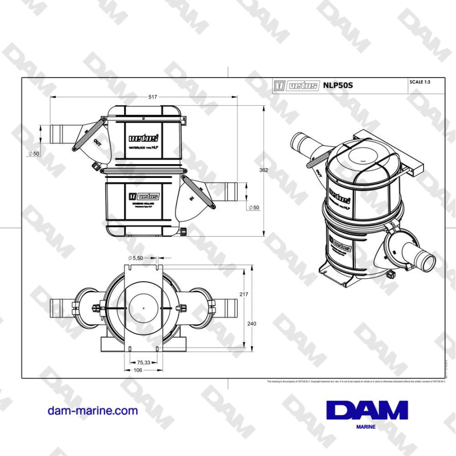 WATERLOCK VETUS SYNTHETIC NLP50 - Ø50MM - "SUPER"