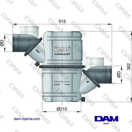 WATERLOCK HEAVY DUTY SINTÉTICO NEGRO TIPO NLP75 Ø75 MM CON ENTRADA Y SALIDA DORADAS