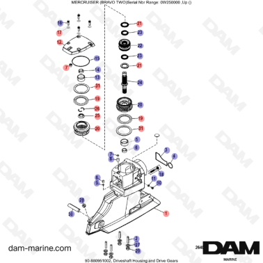 Vue éclatée Haut d'embase Mercruiser Bravo 2