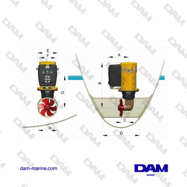 PROPULSEUR D'ÉTRAVE 60 KGF, 12 V, DIAMÈTRE DE TUYÈRE 185 MM