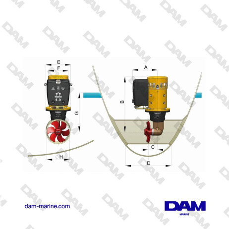 PROPULSEUR D'ÉTRAVE 60 KGF, 12 V, DIAMÈTRE DE TUYÈRE 185 MM