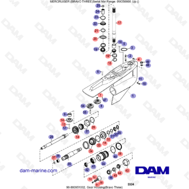 Vue éclatée du bas inférieur d'embase Bravo 3