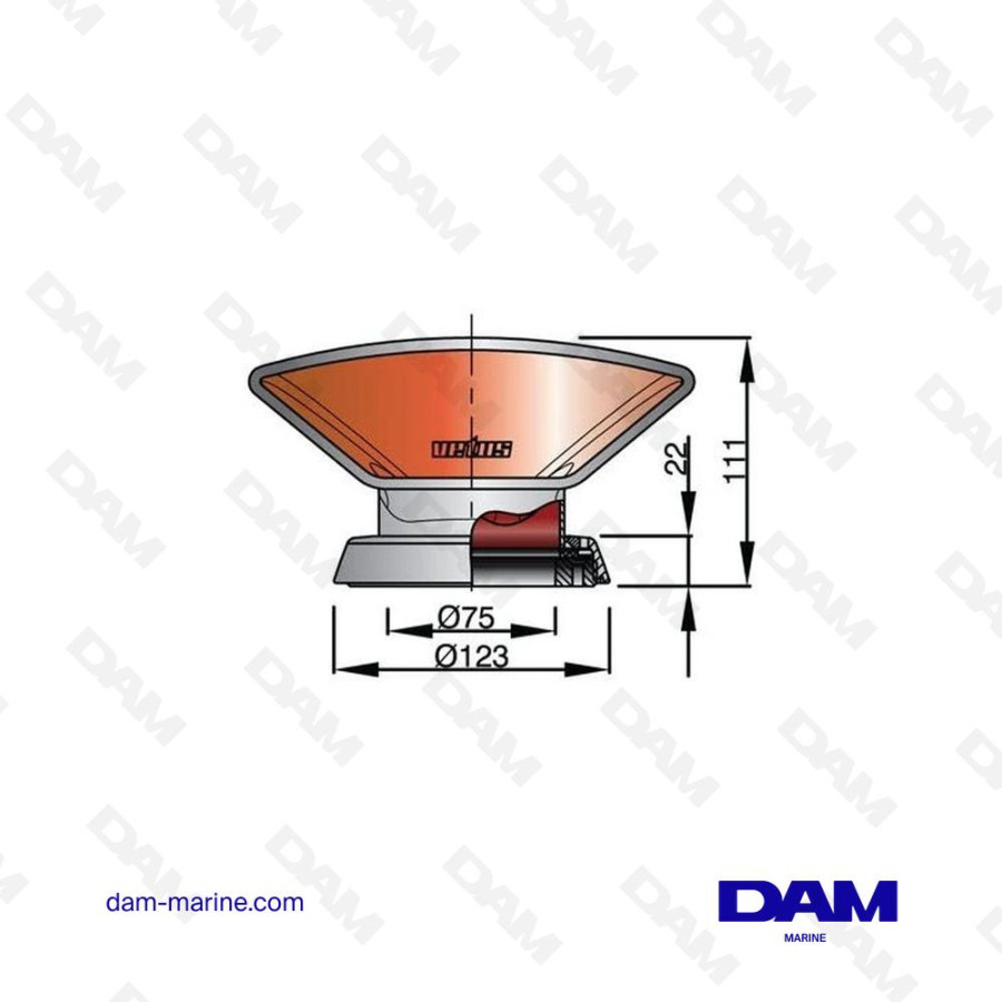 MANCHE A AIR EN ACIER INOXYDABLE AISI 316 TYPE DONALD, INTERIEUR BLANC