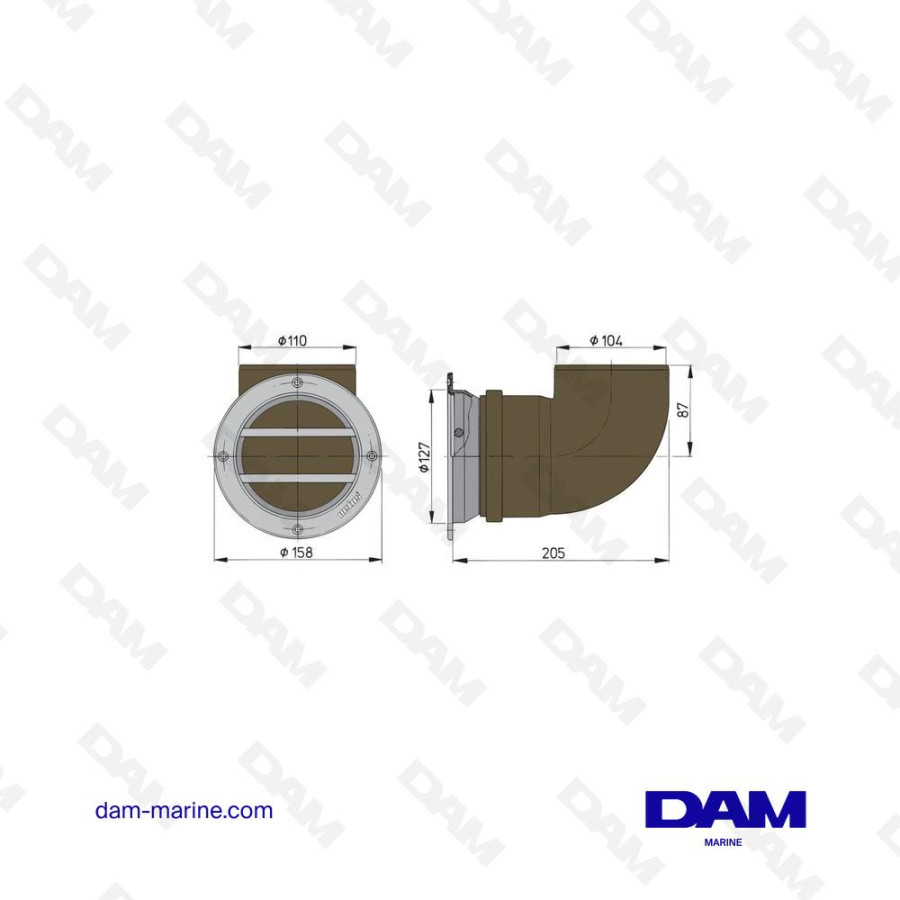ROUND SUCTION INTAKE TYPE 110, STAINLESS STEEL GRILL, SYNTHETIC FRAME