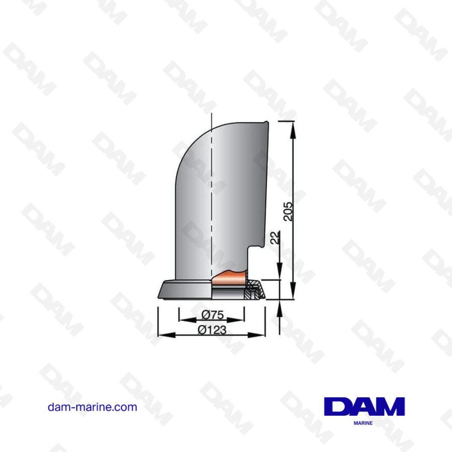 MANCHE A AIR EN ACIER INOXYDABLE AISI 316 TYPE JERRY, INTERIEUR BLANC