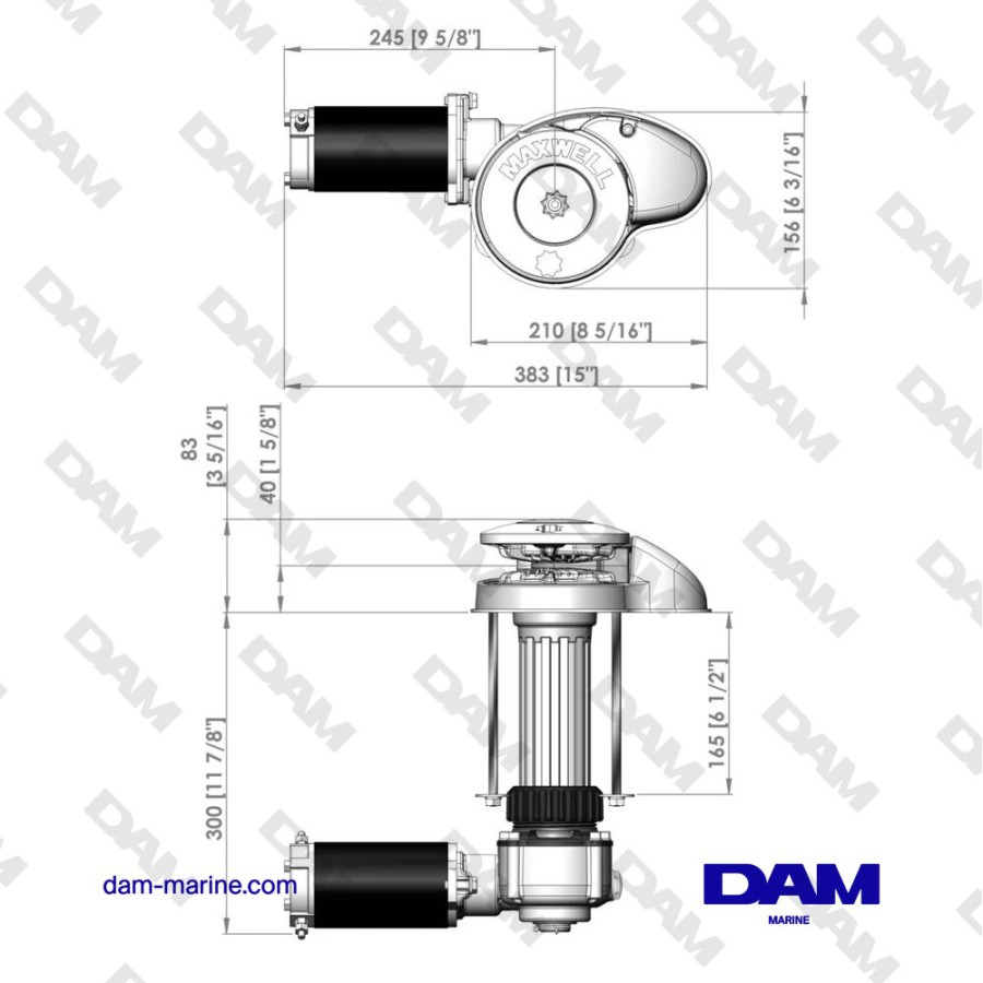 Molinete vertical combinado de cadena y cuerda RC8-6 - 12 V en sentido horario - 600 W, 165 TDC - Cadena de 6 mm