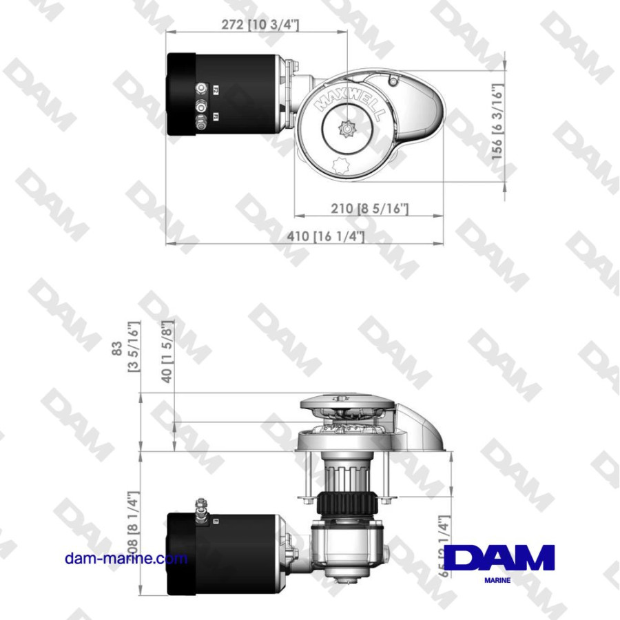 RC-8 VERTICAL COMBINED CHAIN/ROPE WINDLASS - 24V CW - 1200W - 65TDC 8MM CHAIN