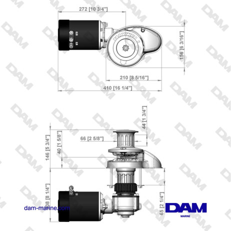 Verricello combinato verticale RC-8 a catena/corda - 24 V CC - 1200 W - 65 TDC - Catena da 8 mm