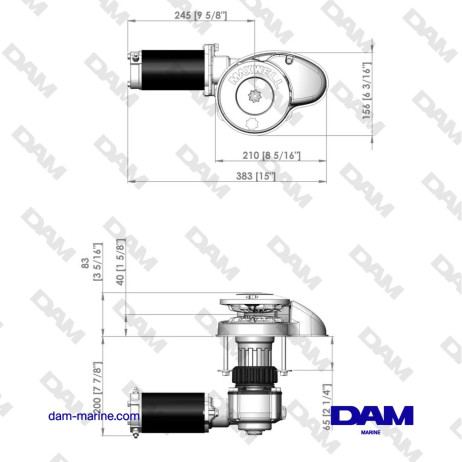VERTICAL WINDLASS MIXED CHAIN/ROPE RC8-8 - 24V CW - 1000W 165TDC 8MM CHAIN