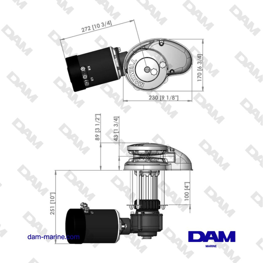 VERTICAL WINDLASS MIXED CHAIN/ROPE RC10-8 - 12V CW - 1000 W - 100TDC CHAIN