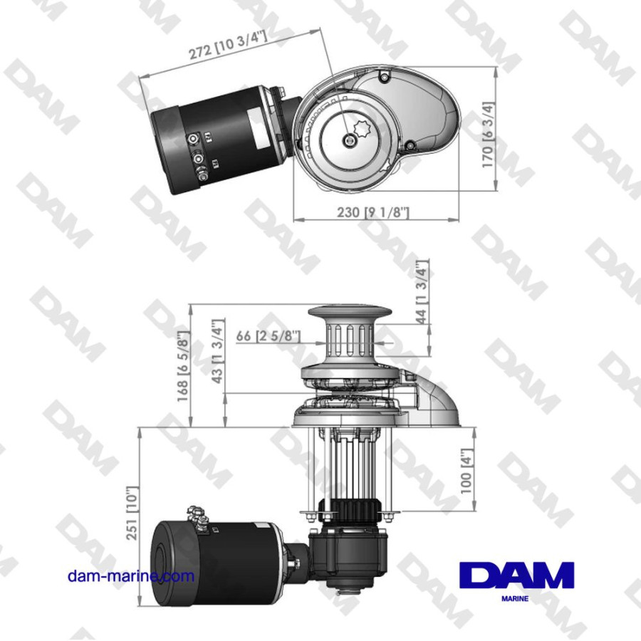 VERTICAL WINDLASS MIXED CHAIN/ROPE RC10-10 - 24V CW - 1200 W - 100TDC CHAIN
