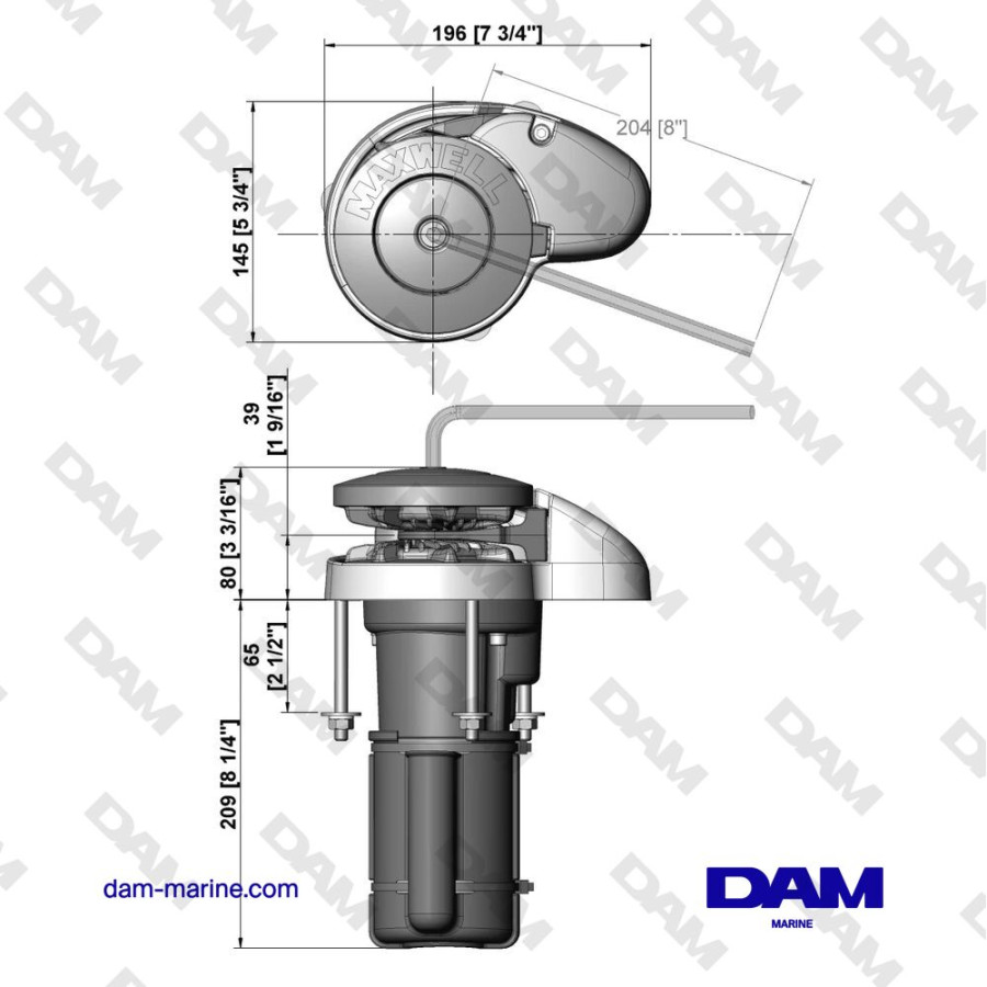 HORIZONTAL MIXED CHAIN/ROPE WINDLASS HRC-6-6 12V - 600W - 6 MM CHAIN - D