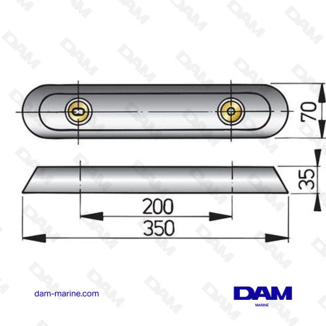 HULL ANODE BAR TYPE 35 - ALUMINUM