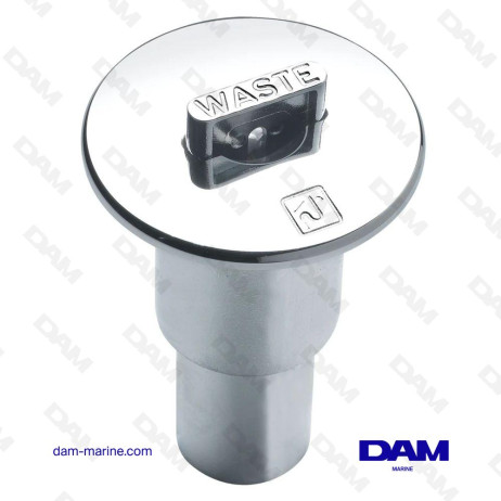 "WC" WASTE WATER INLET FOR Ø 38 MM PIPE, WITH PULL RING, CHROME-PLATED BRASS