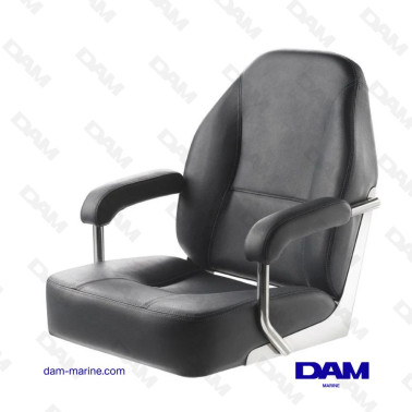 Silla de timonel con reposabrazos de acero inoxidable, azul marino
