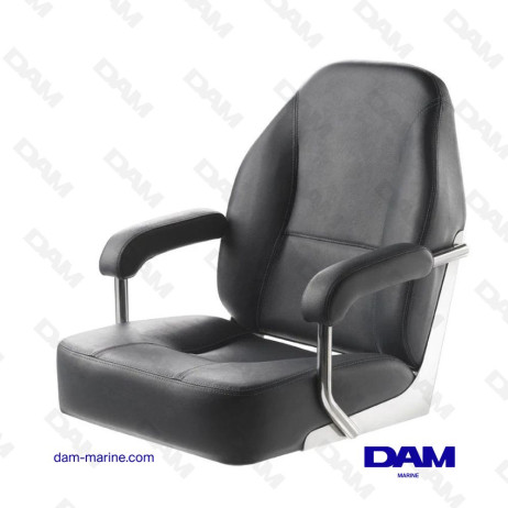 Silla de timonel con reposabrazos de acero inoxidable, azul marino