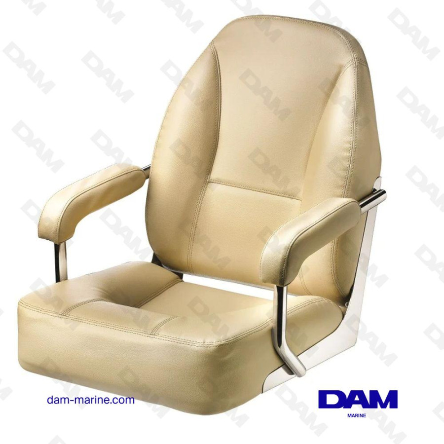 Silla de timonel con reposabrazos de acero inoxidable, color crema