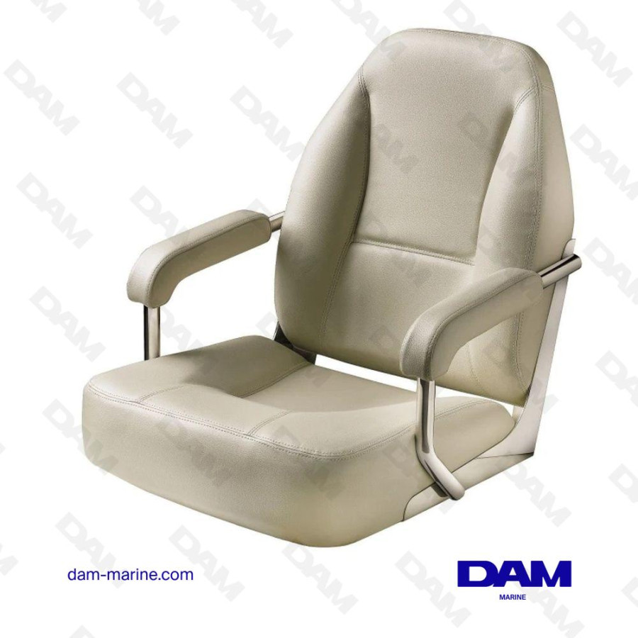 ASIENTO DE TIMÓN BLANCO CON APOYABRAZOS DE ACERO INOXIDABLE