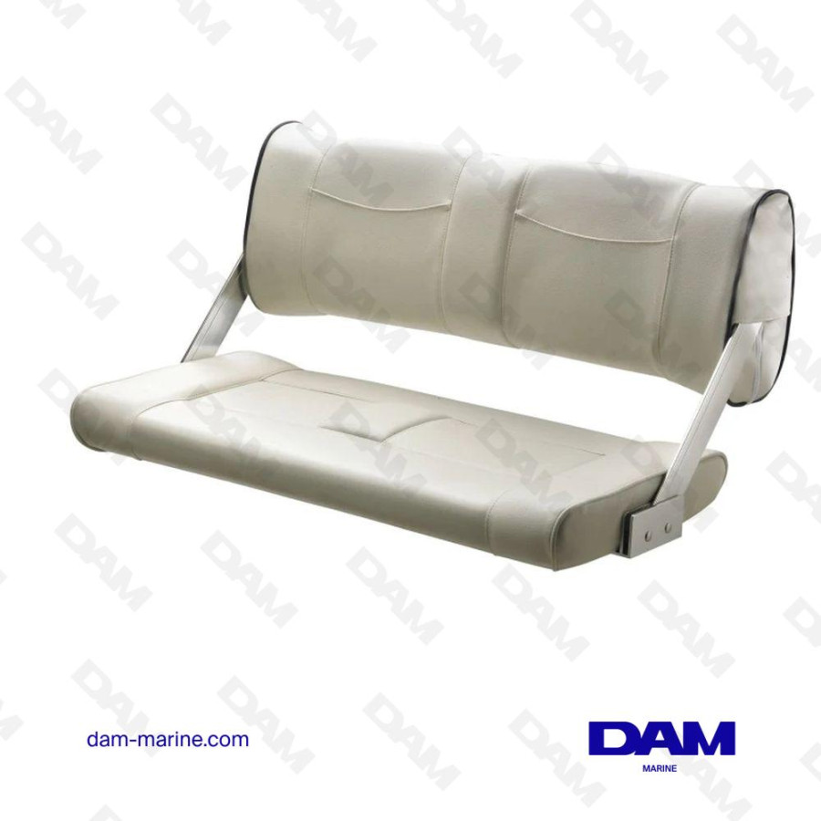 2-SEATER FOLDING BENCH, ADJUSTABLE BACKREST, WHITE, NAVY BLUE STITCHING