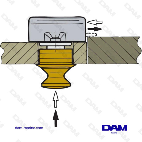 VERROU POUSSIOR AVEC BOUTON LAITON, 70 X 45 X 20 MM