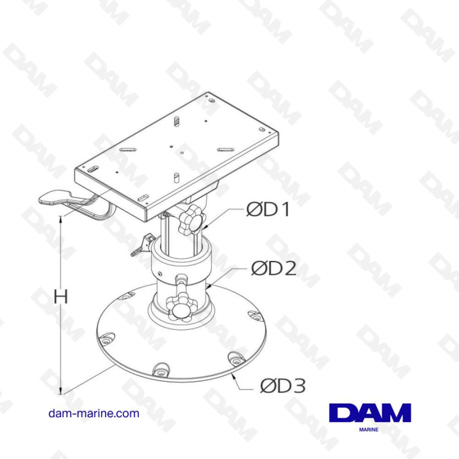 PIED ALUMINIUM PIVOTANT AVEC GLISSIÈRE RÉGLAGE MANUEL, 43 - 63 CM