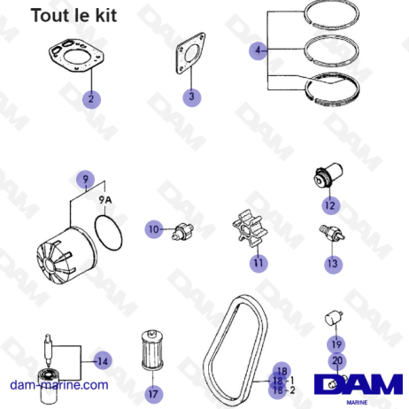 Liste des joints pour un Yanmar 1GM10