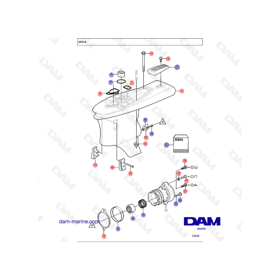 Vue éclatée fourche de direction embase Volvo Penta DPS-A Vue éclatée fourche de direction embase Volvo Penta DPS-A