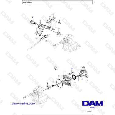 Vue éclatée levier de vitesse embase Volvo Penta DPS-A