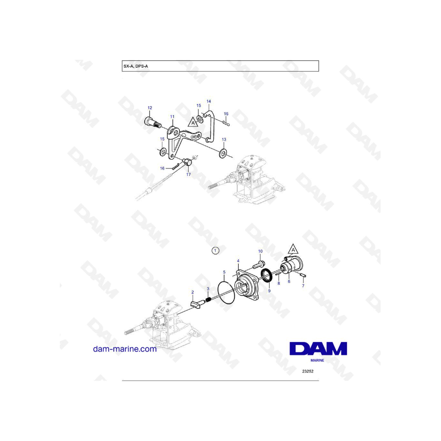 Vue éclatée levier de vitesse embase Volvo Penta DPS-A Vue éclatée levier de vitesse embase Volvo Penta DPS-A
