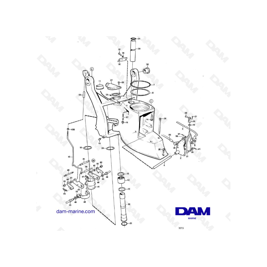 Vue éclatée Carter intermédiaire embase Volvo Penta 280 Vue éclatée Carter intermédiaire embase Volvo Penta 280