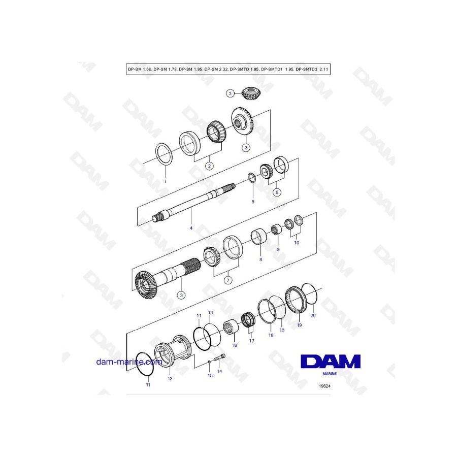 Volvo Penta DP-SM Exploded View Propeller Shaft and Bearing Housing