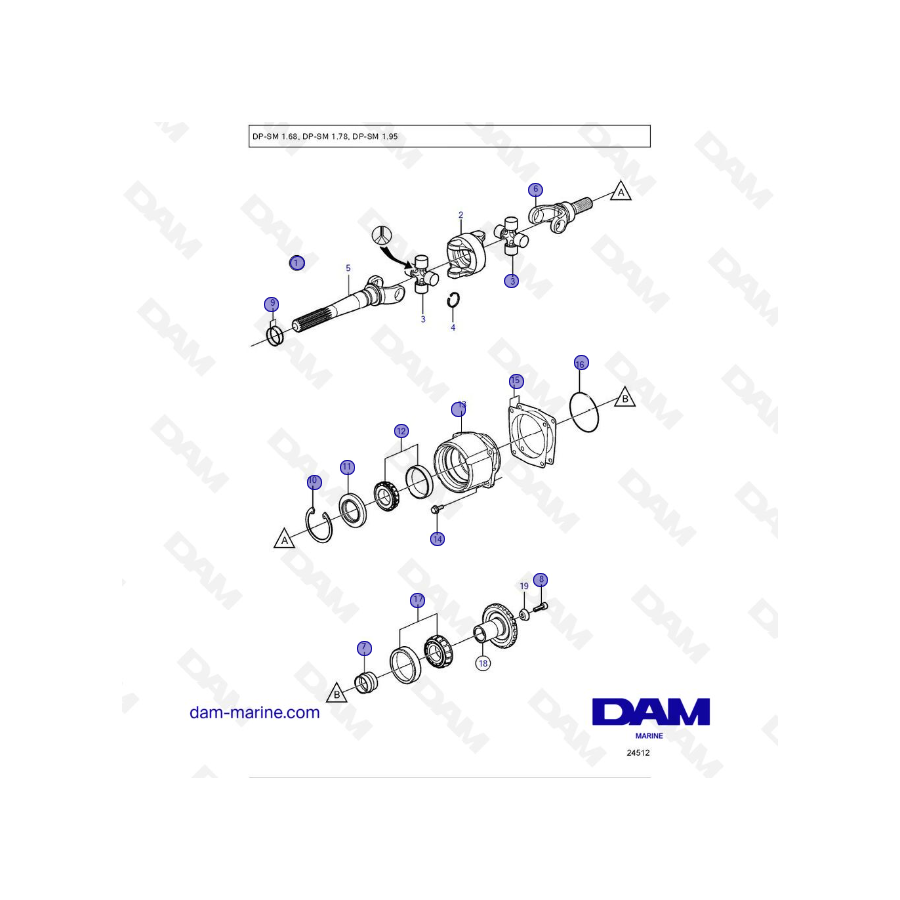 Vue éclatée Bearing Carrier and U-joint, GKN embase Volvo Penta DP-SM Vue éclatée Bearing Carrier and U-joint, GKN embase Volvo Penta DP-SM