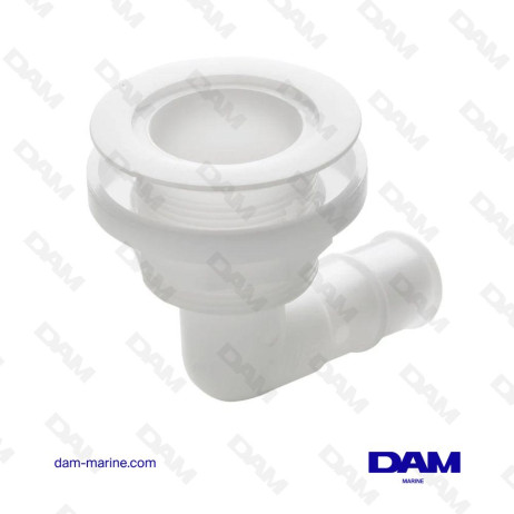 RACOR PASACCASCO ANGULADO DELRIN CON BRIDA BAJA, PARA TUBERÍA DE Ø 25 MM (1”)