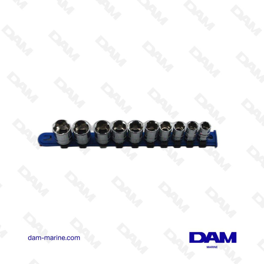JUEGO DE VASOS CORTOS DE 6 PUNTAS DE 3/8'' "EXTREME GRIP" - DE 10 A 19 MM - 10 PIEZAS*